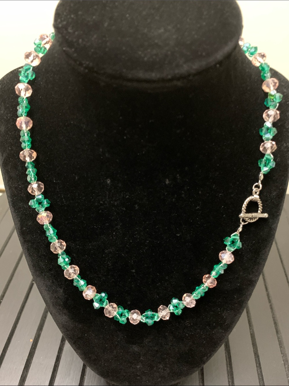 Gorgeous elegant unique Green and Light Pink Crystal Necklace